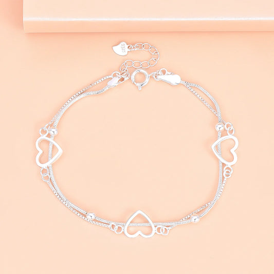 Handarmbänder aus 925er-Sterlingsilber mit Herzkette, Damen, Hochzeit, Damen, Vintage-Luxus-Designer-Schmuck, Accessoires, Argent 925