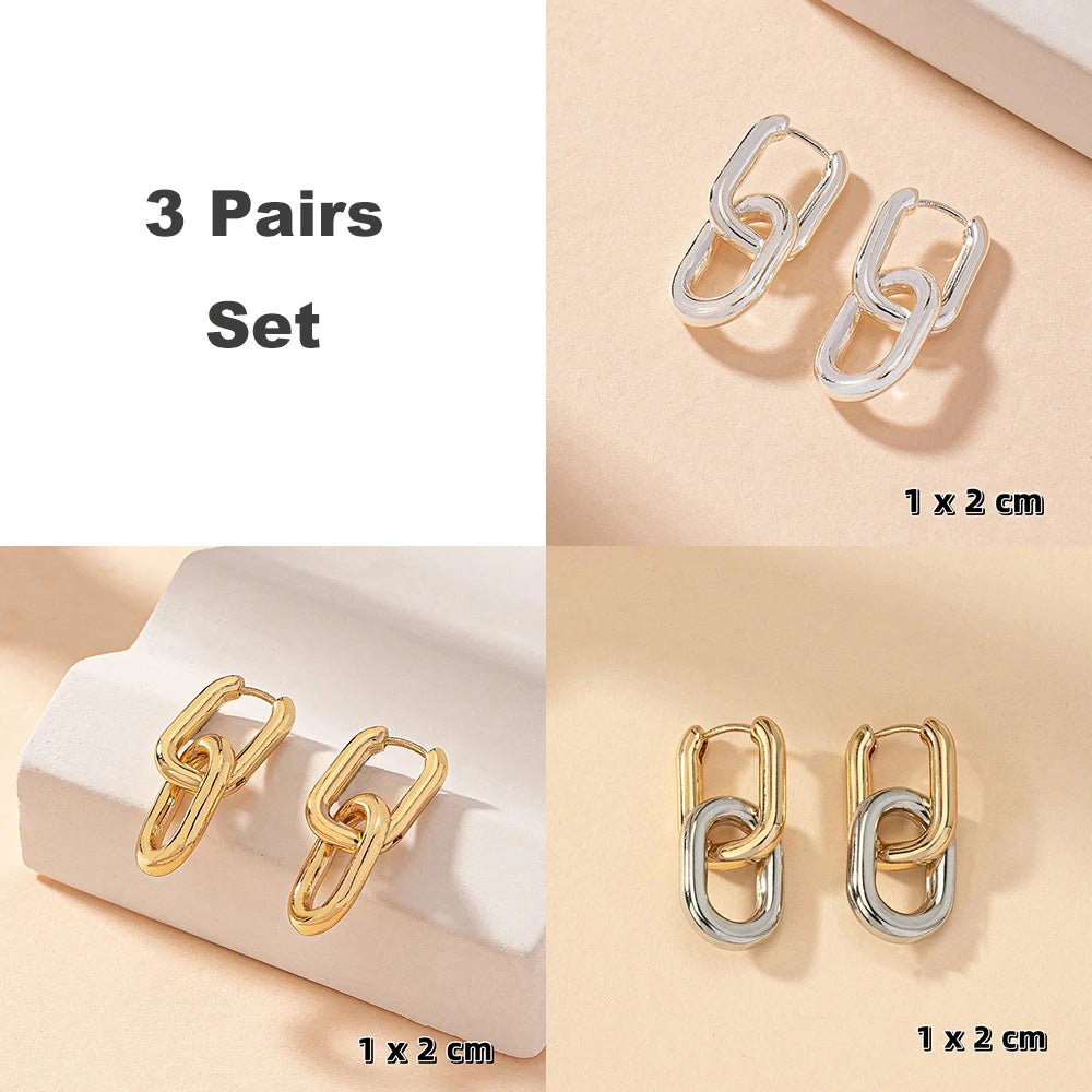 Edelstahl Mode Gold Farbe Geometrische Quadratische Creolen für Frauen Huggie Punk Hip-Hop Metall Runde Kreis Party Schmuck