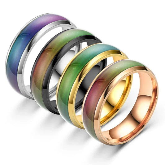 5 Farben Edelstahl wechselnde Farbe Ringe Stimmung Emotion Gefühl Temperatur Ringe für Frauen Männer Paare Ringe Ton Schmuck