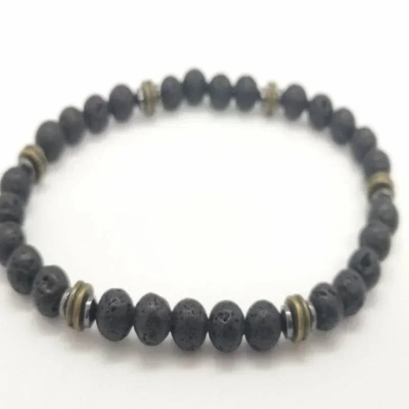 Schwarzes Onyx-Yoga-Armband mit runden Perlen und Pfeilsteinperlen für Herren