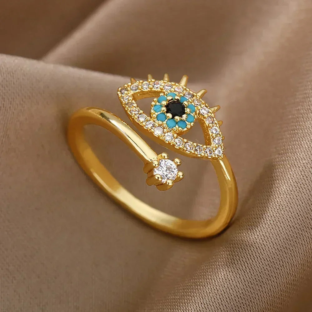 Lucky Türkische blaue Ringe mit bösem Blick für Frauen, offener verstellbarer Edelstahlring, Trend-Paar-Hochzeitsschmuck