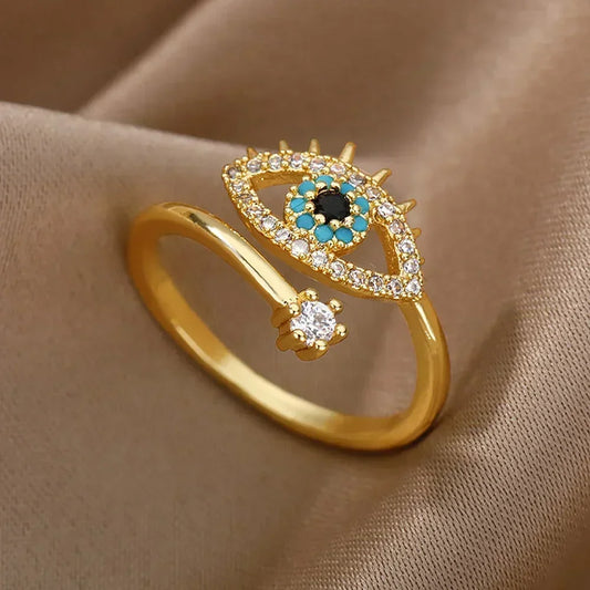 Lucky Türkische blaue Ringe mit bösem Blick für Frauen, offener verstellbarer Edelstahlring, Trend-Paar-Hochzeitsschmuck
