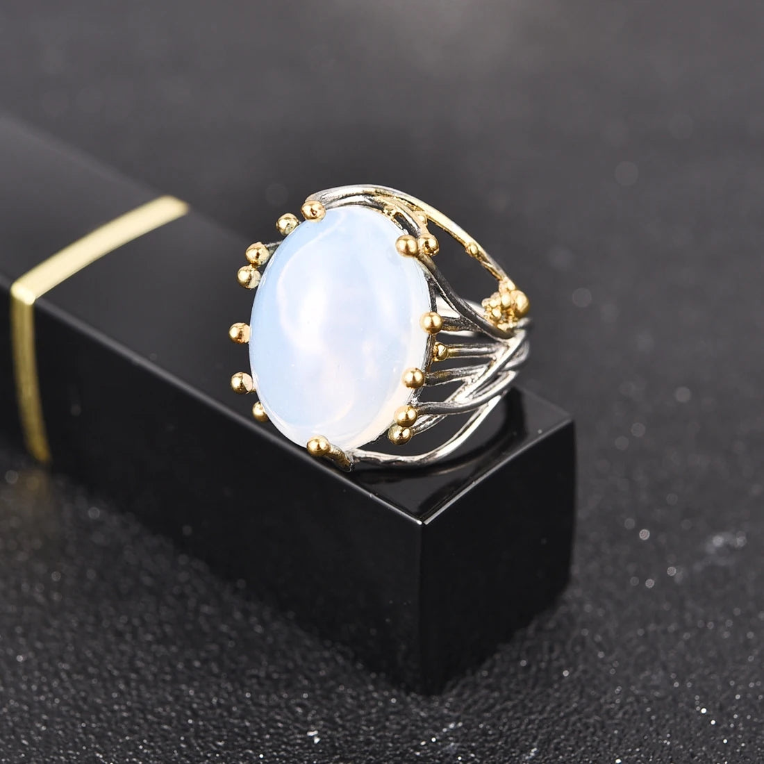 Milangirl Unregelmäßige Böhmen Stil Spülen Weiblichen Natürlichen Mondstein Ring Weiß Opal Reben Ringe für Frauen Hochzeit Schmuck