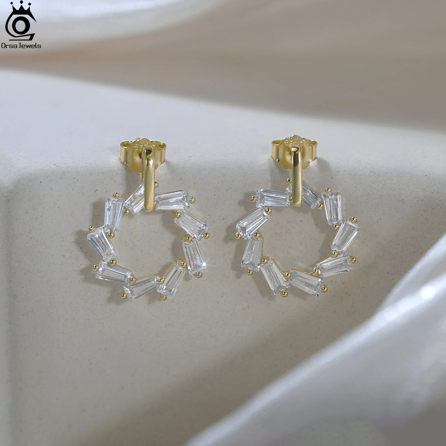 ORSA JEWELS Creolen aus 925er-Sterlingsilber mit quadratischem Zirkonia-Ornament, floraler Stil, Tropfenohrring, Schmuck, Freizeitkleidung, APE134