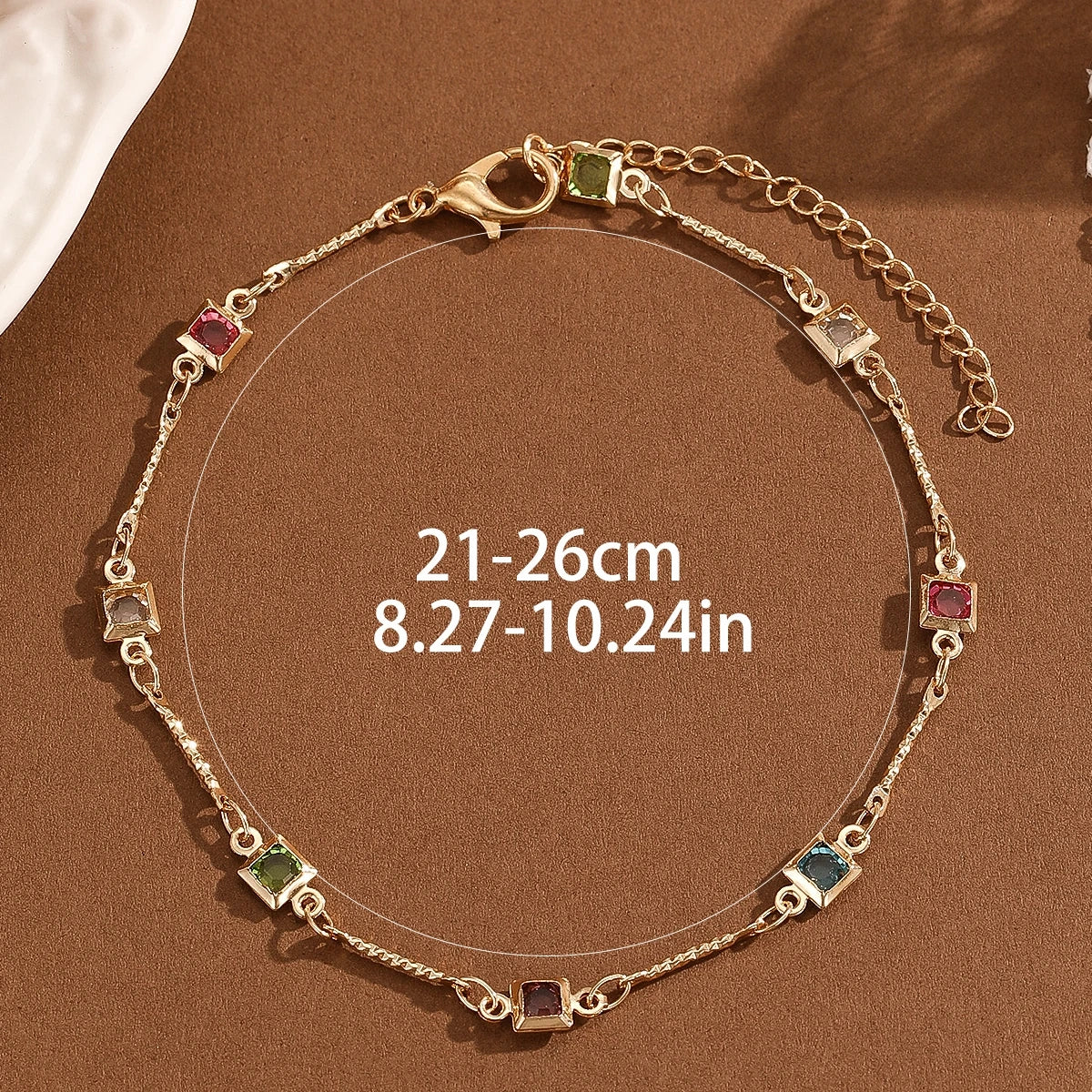 Initial winzige bunte quadratische Zirkon Fußkettchen für Frauen Armbänder Sommer Barfuß Sandalen Schmuck auf Fußbein