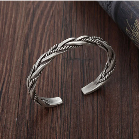 Modedesigner-Armband aus 925er-Sterlingsilber, verdreht, gewebt, für Herren und Damen, neutral, Retro, thailändisch, original, handgefertigt, Öffnungsarmreif, Geschenke