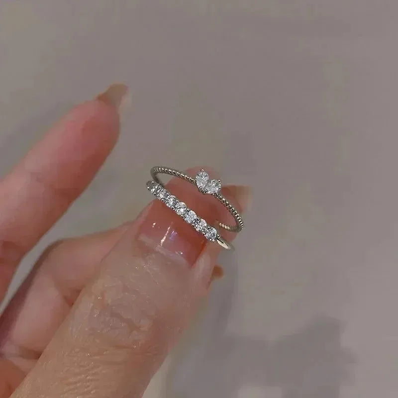 2025 neue Gold Silber Farbe Herz Ringe Set für Frauen Öffnung Einstellbare Ring, Verlobung, Hochzeit Schmuck Mode Freundin Geschenke