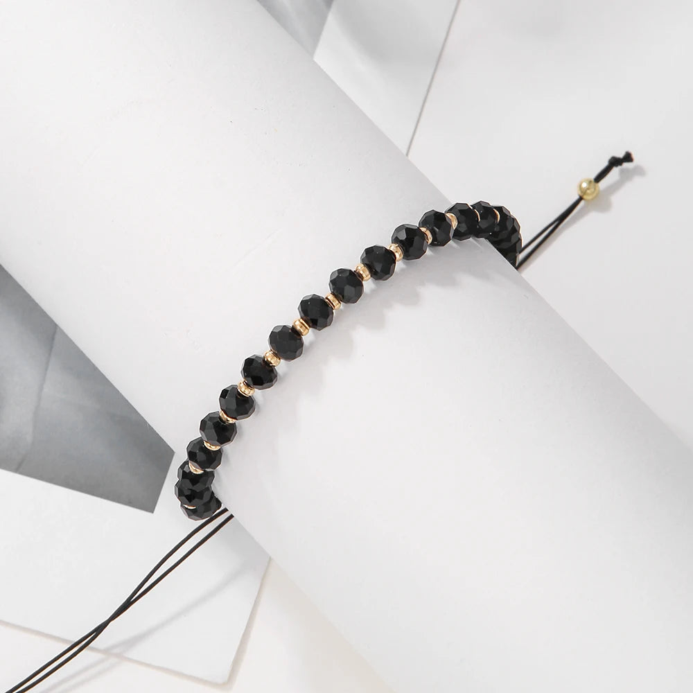 Mode Boho Einstellbare Schmuck Flechten Armband Armband Schwarz Kristall Stein Perlen Armband Für Frauen Zubehör Schmuck