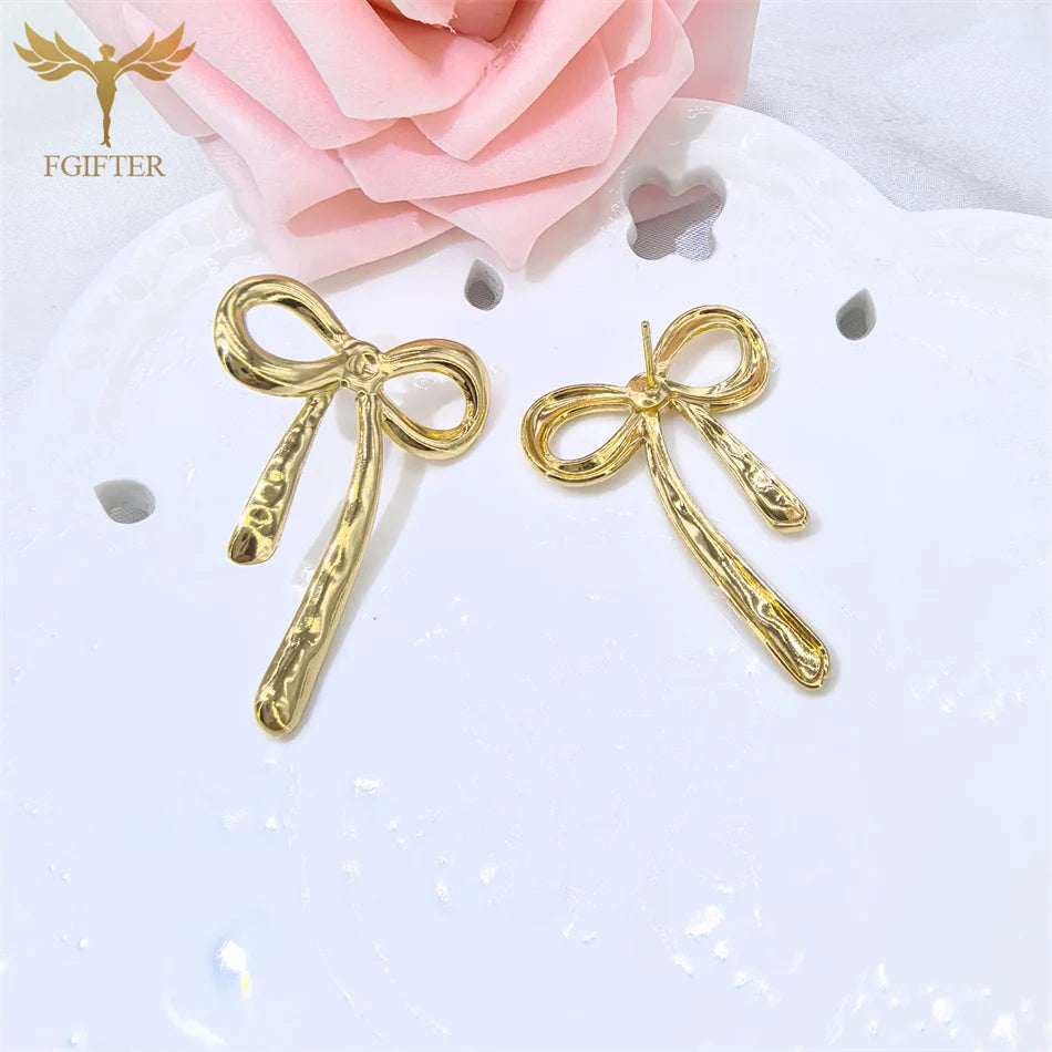 Übertreibung große große Schleife Ohrringe für Frauen Edelstahl Schmuck vergoldet Ohr Piercing Ohrstecker Zubehör Boucles Brinco