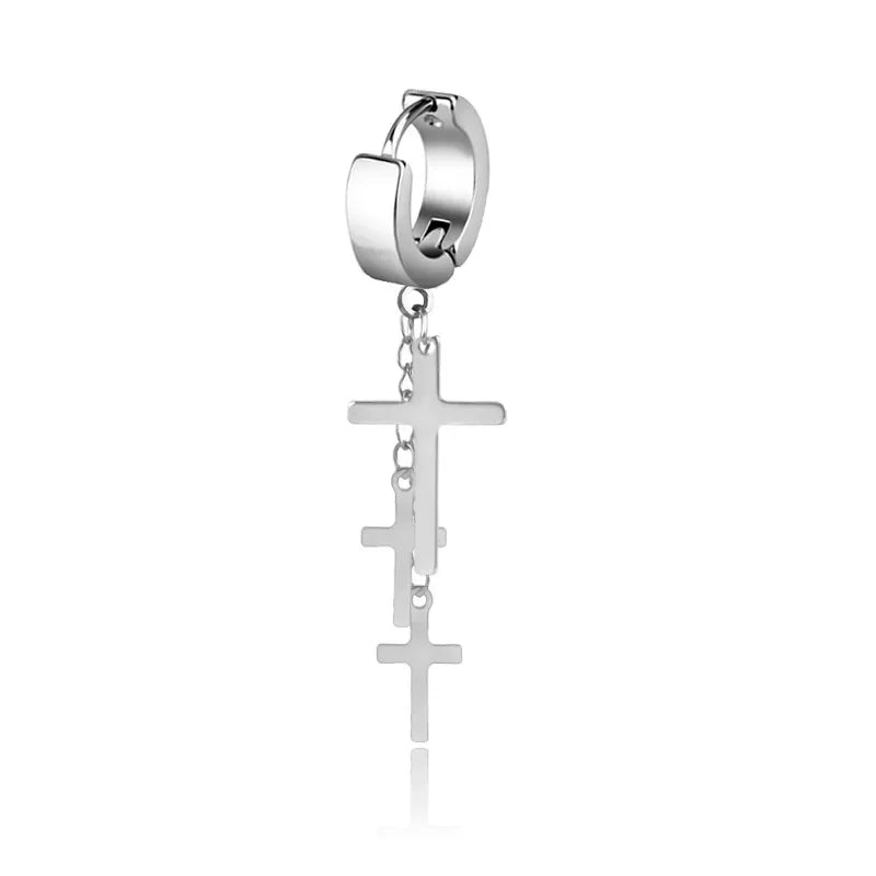 Geometrie Unisex Titan Edelstahl Drop Creolen chinesische Charakter Quaste Kette Mann Stern Kreuz Drachen feder