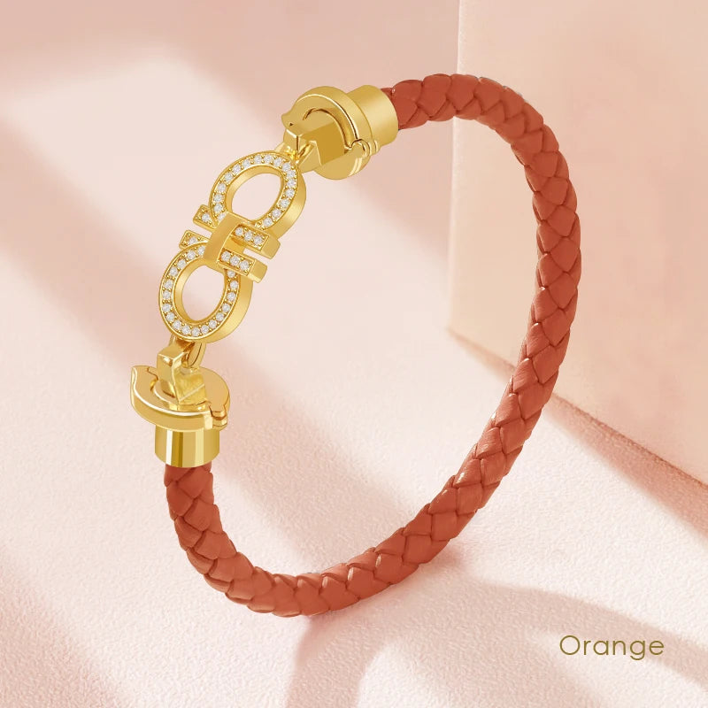 Luxuriöses, klassisches Design, rundes Armband für Damen, echtes geflochtenes Lederarmband, Damenschmuck, Geschenk, Modeaccessoires, 9 Farben