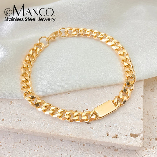 eMancoUnisex Edelstahl Trendy Quadrat Armband Hip-Hop Mode Einfache Kalte Coole Stil Armbänder Hand Schmuck48 Stunden Schiffsm