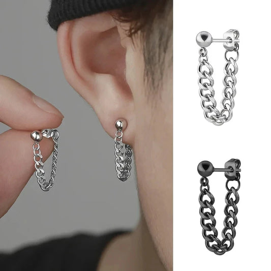 Neue 1 Paar Titan Stahl Kette Ohrringe Für Männer Frauen Hiphop Rock Punk Mode Schmuck Piercing Ohrring
