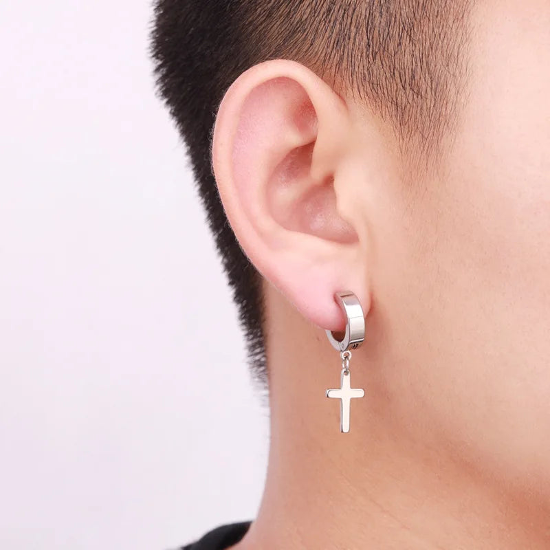 Geometrie Unisex Titan Edelstahl Drop Creolen chinesische Charakter Quaste Kette Mann Stern Kreuz Drachen feder