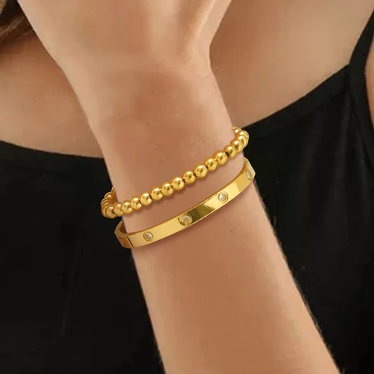 Vnox 2–8 mm Damen-Armbänder-Set, einfache gestapelte vergoldete Edelstahl-Perlen-Armbänder, glamouröse Liebesgeschenk-Manschettenarmbänder für Sie