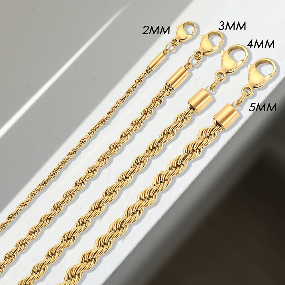 Emanco Edelstahl Twisted Rope Link Chain uneinstellbare Damen Hip Hop Punk 4mm Armbänder
