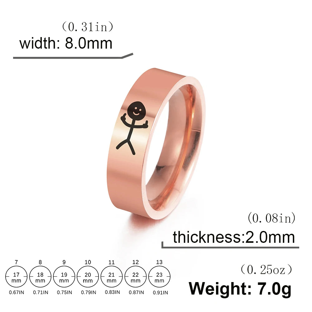 LIKGREAT Edelstahl Mittelfinger Stick man Ring Trend Fuxk Sie Doodle Ringe für Mann Paar einfache Hip Hop Schmuck Geschenk