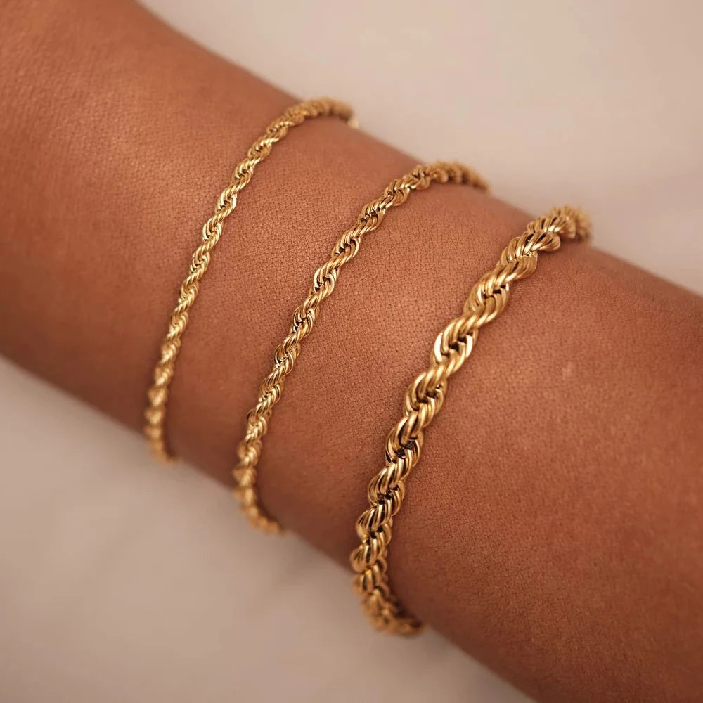 Emanco Edelstahl Twisted Rope Link Chain uneinstellbare Damen Hip Hop Punk 4mm Armbänder