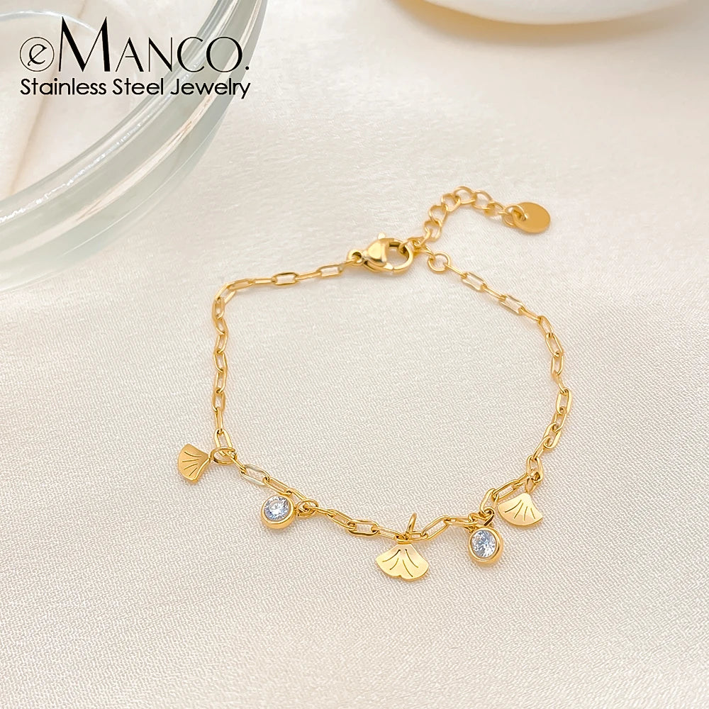 eManco Fashion Ginkgo Biloba Damen-Anhänger-Armband, 14 Karat vergoldeter Edelstahl, täglicher Schmuck, wasserdicht