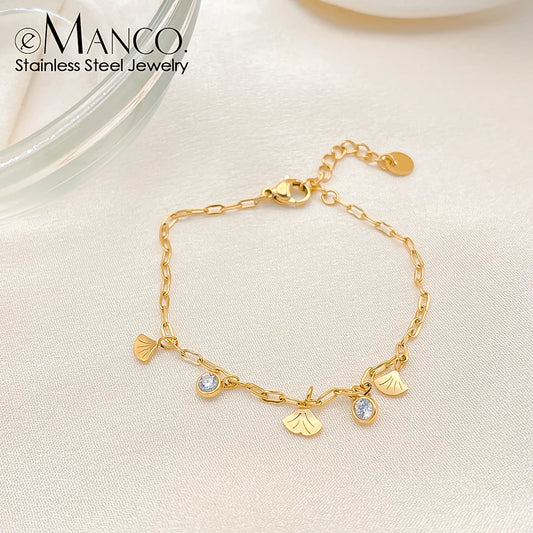 eManco Fashion Ginkgo Biloba Damen-Anhänger-Armband, 14 Karat vergoldeter Edelstahl, täglicher Schmuck, wasserdicht