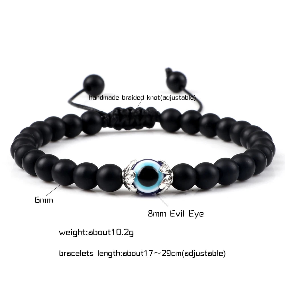 Mode Trendy Männer Türkische Bösen blick Armbänder 6mm Natürliche Tigerauge Vulkangestein Armbänder Frauen Geflochtene Amulett Schmuck Geschenke