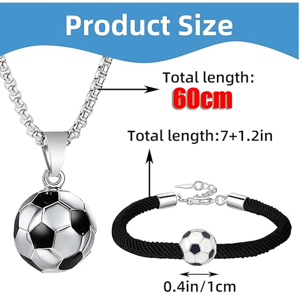 Fußball-Edelstahl-Halskette und Armband, Fußball-Anhänger-Halskette, Tropfarmbänder für Fußballliebhaber, Paare, Tochter, Sohn