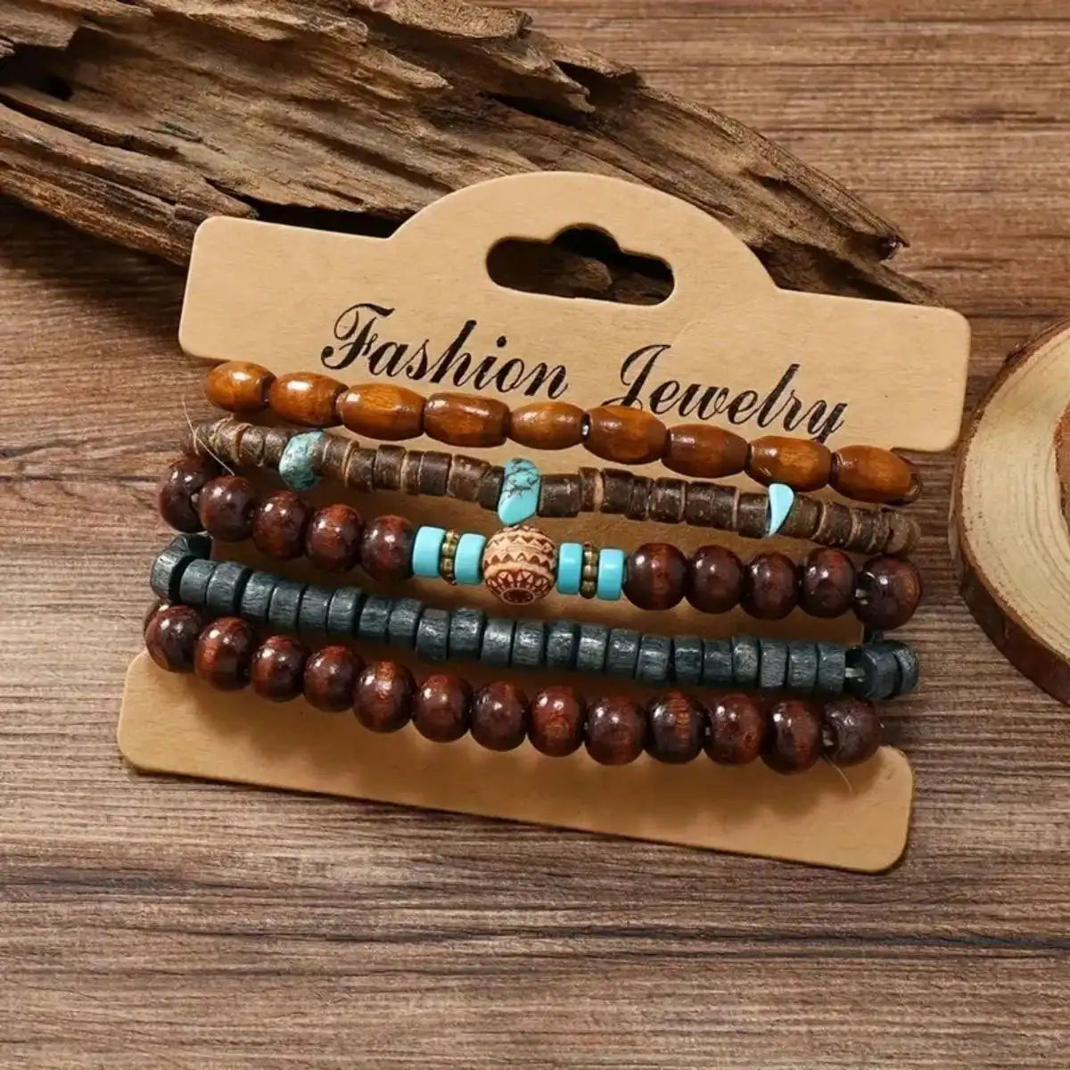 5-teiliges Set im Retro-Stil, einfach und modisch, cooles Armband, Kokosnussschalen-Armband mit Holzperlen. Geeignet für Männer/Damen/Paare Dail