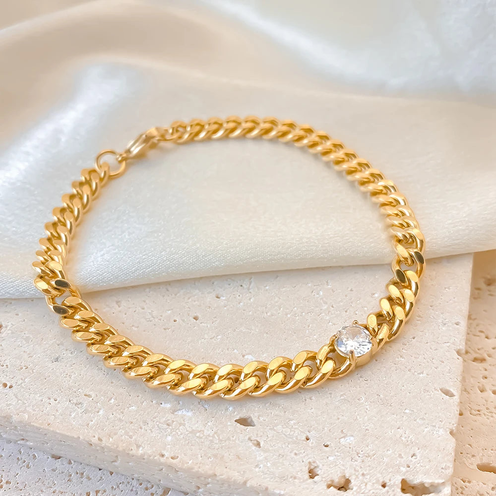 eManco Herren-Armbänder mit kubanischer Kette, Breite 7 mm, Länge 22 cm, Edelstahl mit Diamanten, modisches Armband, Schmuck direkt ab Werk