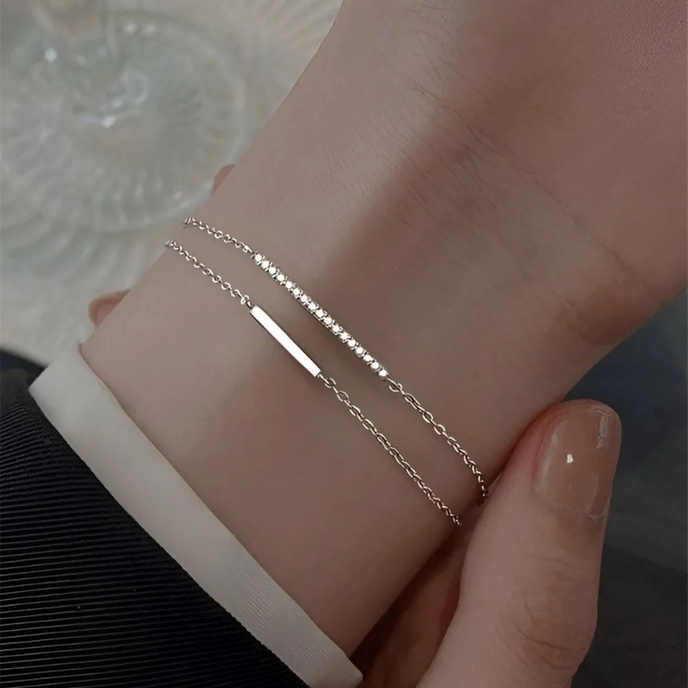 Trumium s925 Sterling Silber Doppels chicht Kette Armband für Frauen einfache Desgin Pulse ras Mädchen Geschenke Schmuck Accessoires