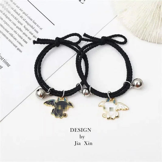 Schwarz-weiße zahnlose Paar-Armbänder, Damen-Geburtstagsgeschenk, kleine Lederhülle, Glockenarmband, Kopfseil für Männer und Frauen