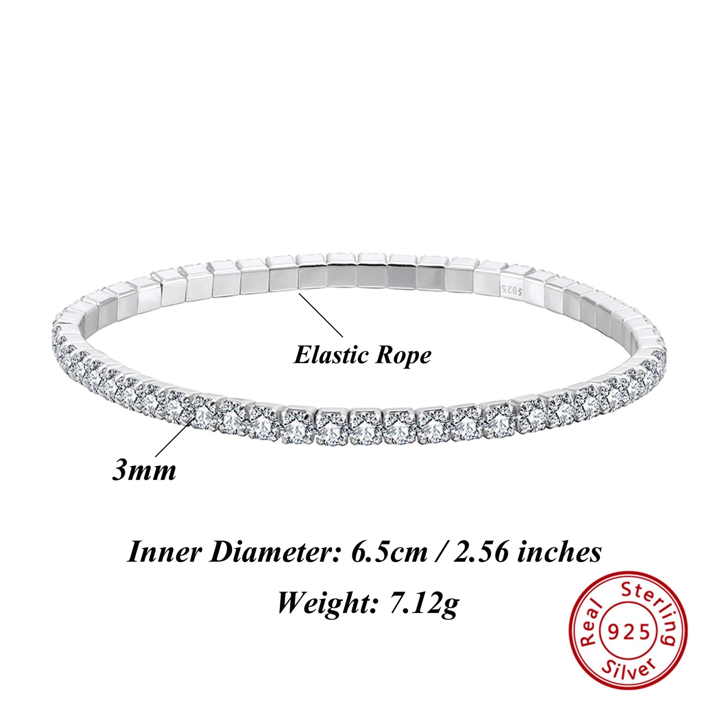 ORSA JEWELS 3 mm funkelndes 5A-Tenniskettenarmband mit kubischem Zirkonia, 925er Sterlingsilber, 14 Karat vergoldetes elastisches Seil, vorhanden SB217