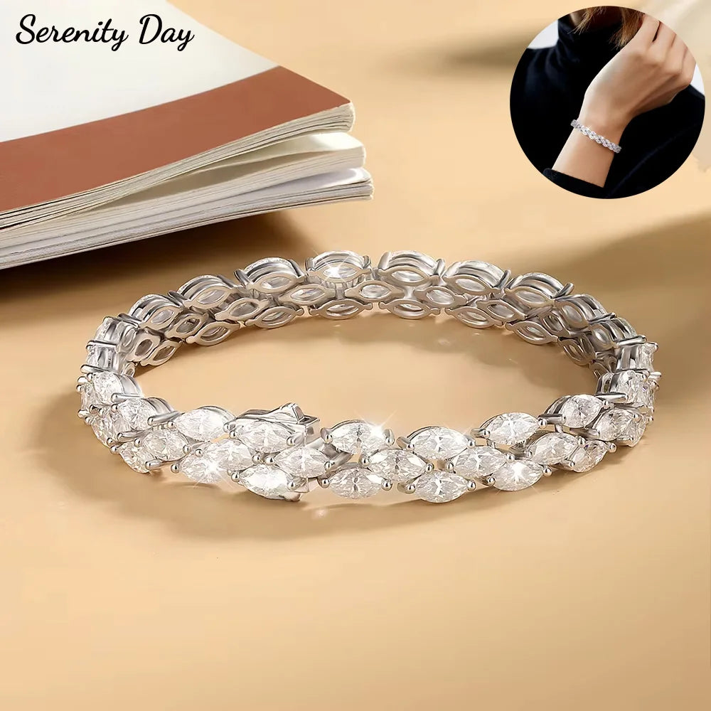 Serenity Marquise Cut D Farbe Moissanit Tennis Armband für Frauen Mann 100 % S925 Sterling Silber Armband vergoldet 18K Handkette