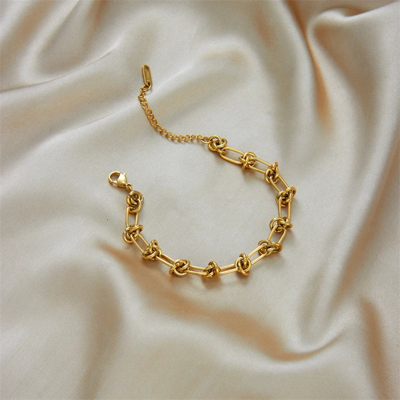 DIEYURO 316L Edelstahl Gold Silber Farbe Twist Knoten Halskette Armbänder Für Frauen Mädchen Neue Mode Lichtecht Schmuck Set
