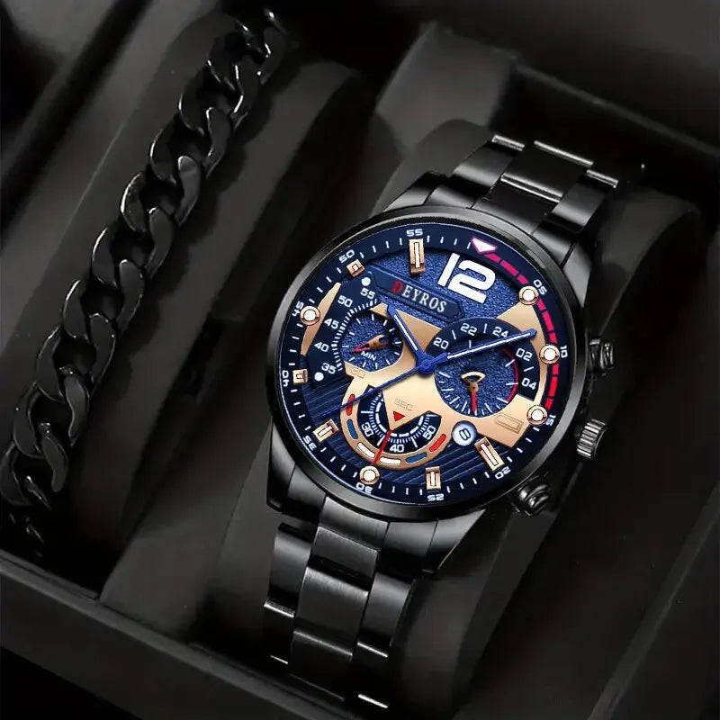 2 stücke Luxus Herren Silber Quarzuhr Mit Edelstahl Armband Männer Mode Business Casual Uhr Leuchtende Uhr