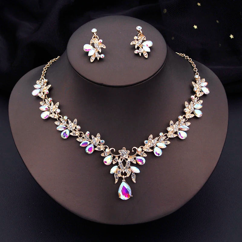 Elegante Mode-Halsketten-Sets für Frauen, baumelnde Ohrringe, Prinzessinnen-Kragen, zweiteiliges Set, Brautschmuck, Braut- und Hochzeitsaccessoires