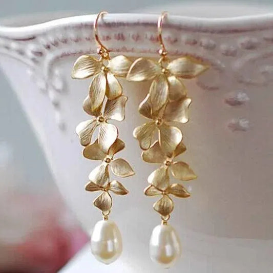 Süße florale Perlen-Tropfenohrringe, lange Quaste, Laterne, Blumen-Haken-Ohrringe, koreanischer Stil, Schmuck