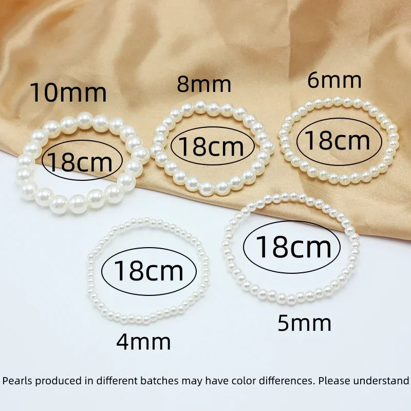Neue 4–10 mm beige Imitationsperlen, frei verstellbar, 18 cm Umfang, elastisches Armband für Frauen, verschiedene Größen, anpassbares Hochzeitsgeschenk
