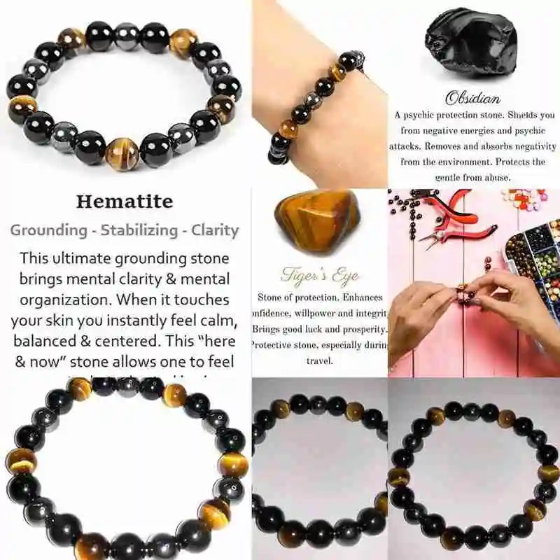 Natürliche schwarze Obsidian Hämatit Tigerauge Perlen Armbänder Männer für magnetische Gesundheitsschutz Frauen Soul Schmuck Pulsera Hombre