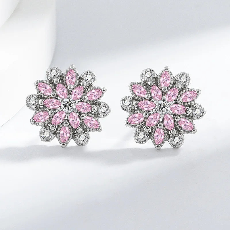 Creolen aus 925er-Sterlingsilber, Nadel, rosa Kristall, Herz-Creolen für Damen, modische geometrische Anhänger-Ohrringe, Luxus-Schmuck, Geschenke