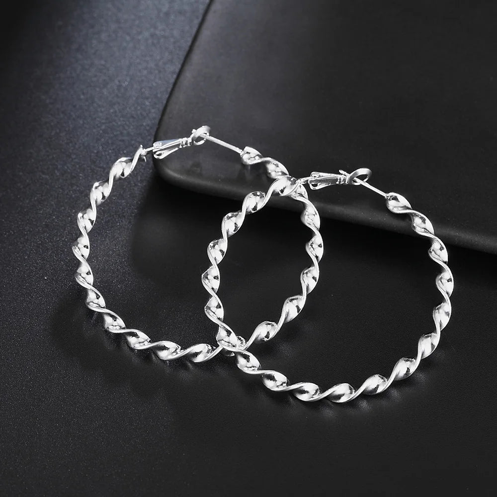 Reine 100 % 925 Sterling Silber 5 cm Creolen für Frau Schöne große Kreis Ohrringe Mode Party Schmuck Weihnachtsgeschenke