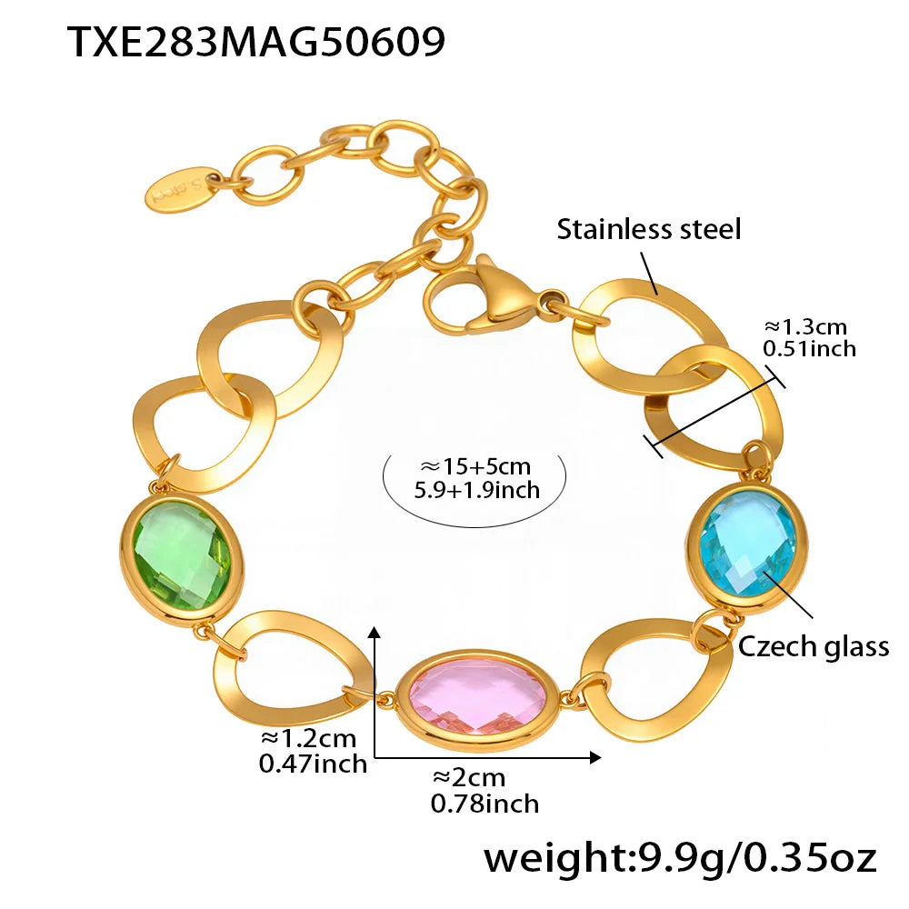 Kettenarmband aus 316L-Edelstahl mit glänzendem, facettiertem tschechischem Kristallglas für Damen. Hochwertige Luxus-Edelstein-Damenarmbänder