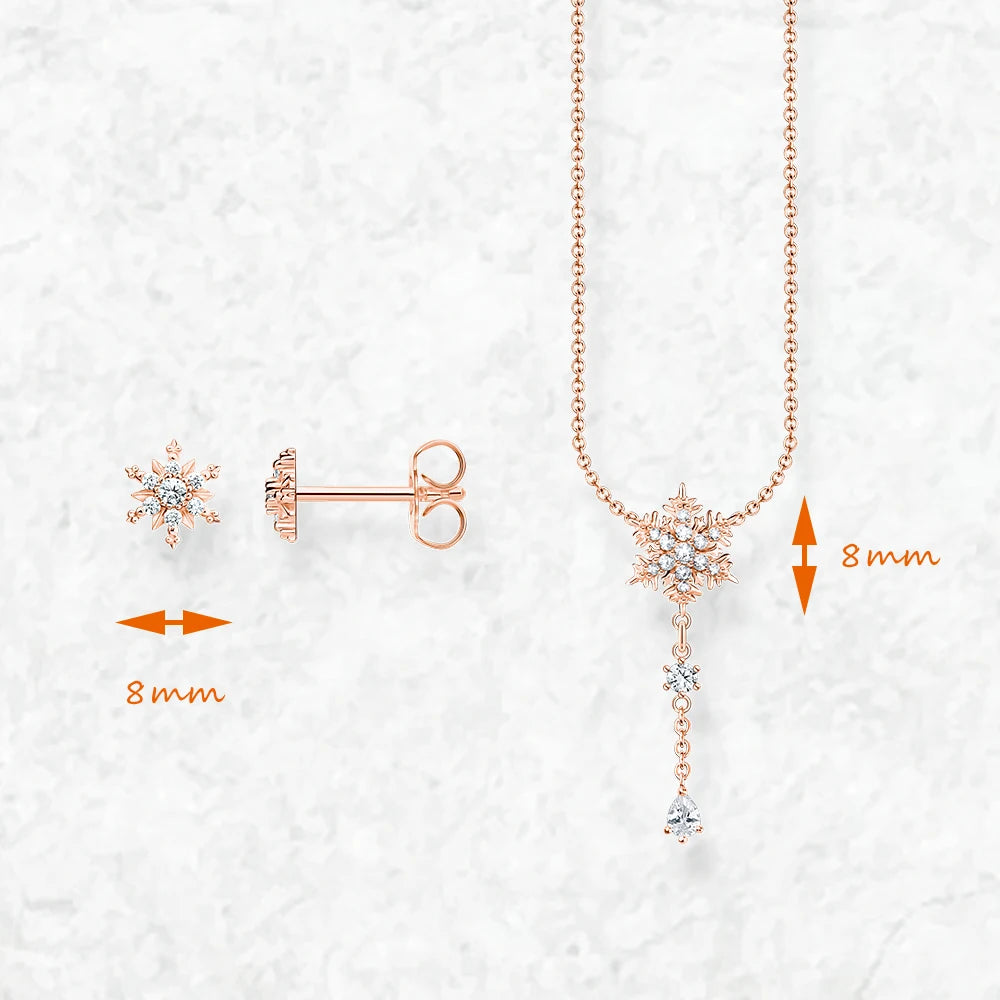 Schneeflocken-Halskette und Ohrring-Schmuckset für den Winter, brandneues 925er-Sterlingsilber, romantisches Geschenk für Frauen