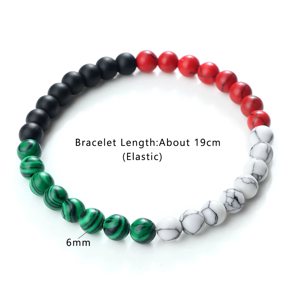 Klassisches Naturstein-Armband mit Palästina-Flagge, für Männer und Frauen, Nationalflagge, Perlenarmband, Weihnachtsgebetsperlen, Anbetung, Schmuck, Geschenk