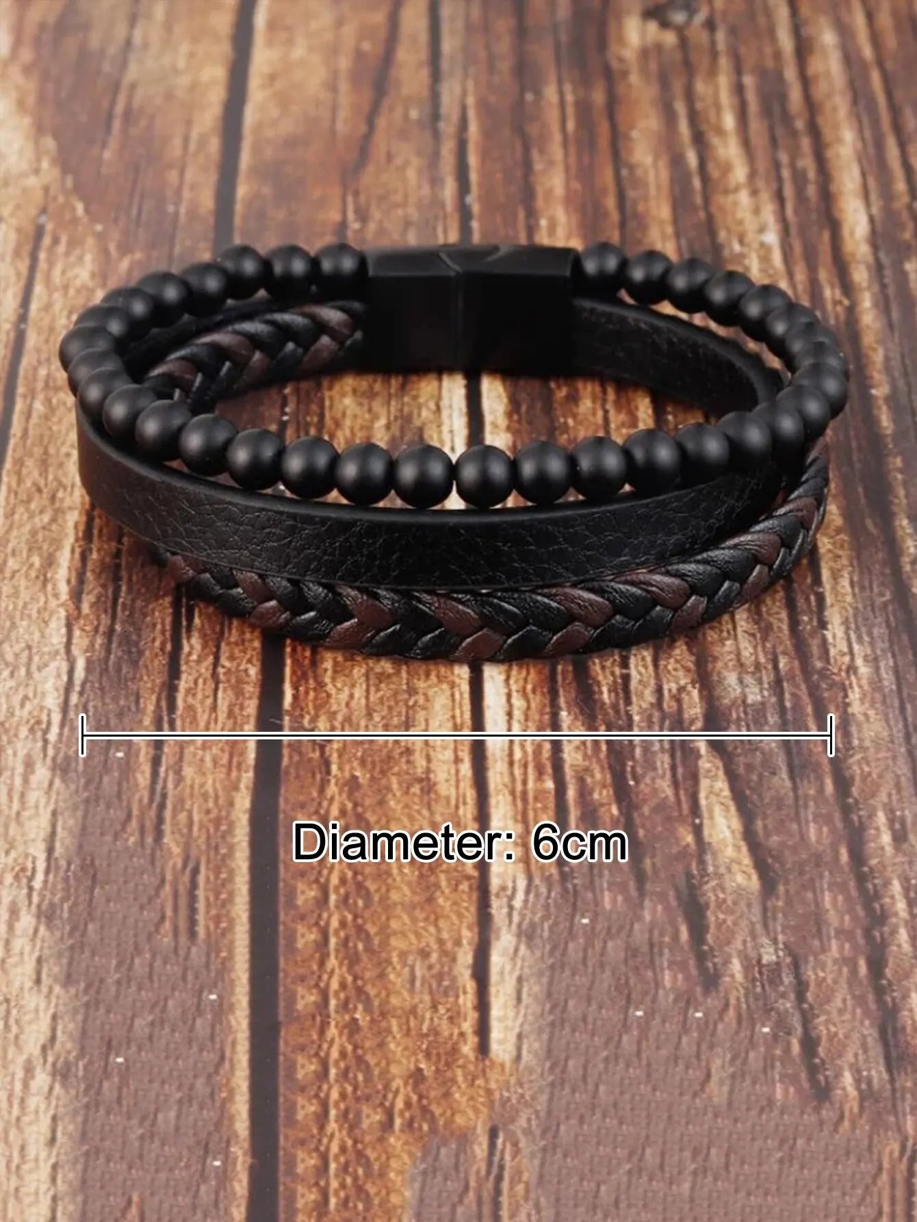 Mehrstufiger Vulkanstein oder Tigerauge-Stein plus dreilagiges Herrenarmband aus PU-Leder, Business-Freizeit-Geschenk für Männer