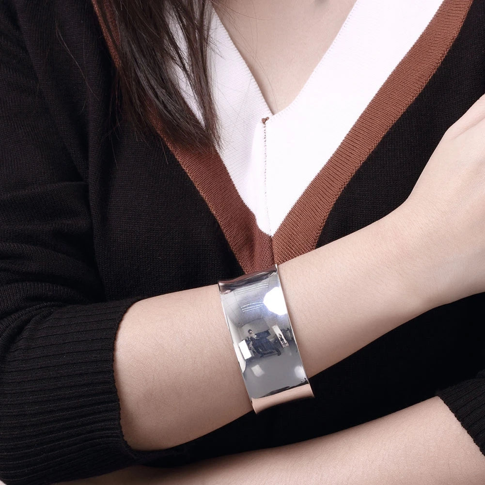 Hochwertiges Armband aus 925er-Sterlingsilber, glatte, breite Armreifen, Manschettenarmband für Damen, modische Hochzeitsaccessoires, Party-Geschenkschmuck
