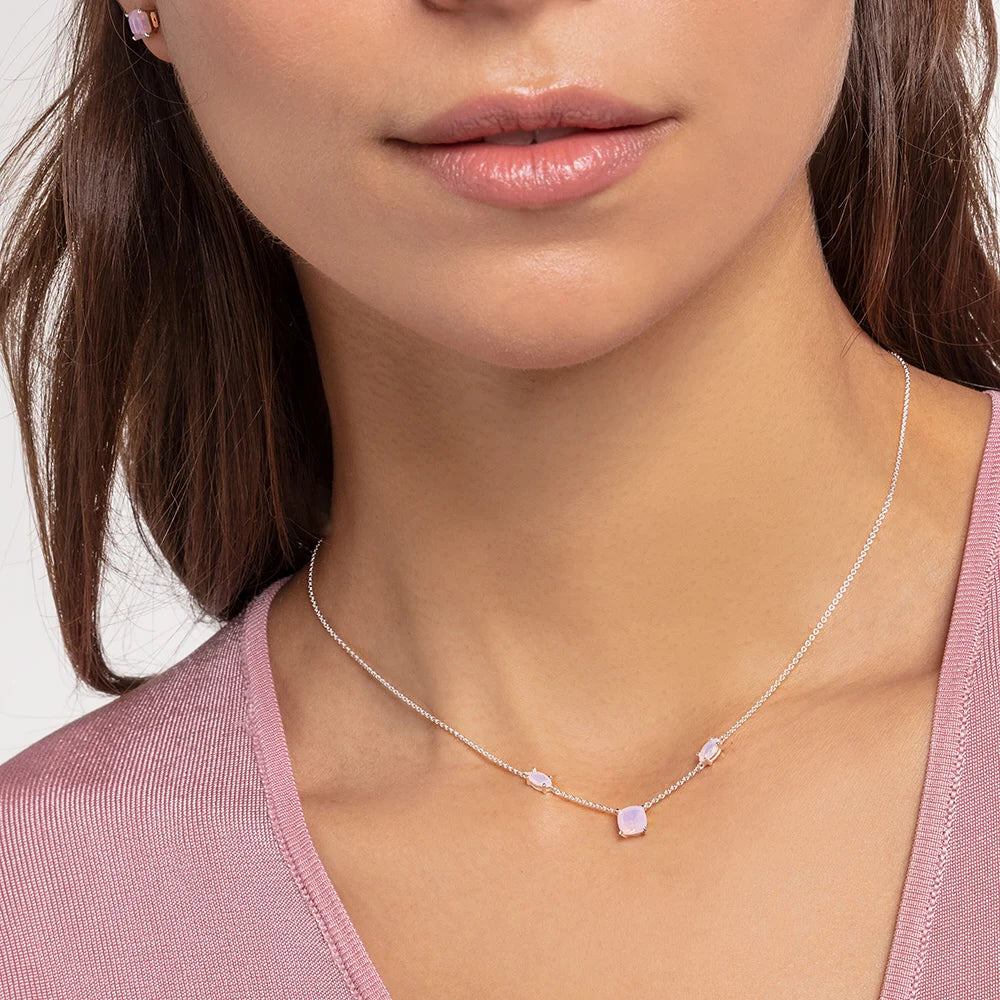 Rosa Stein-Halskette und Ohrring-Schmuckset, Frühling, brandneues 925er-Sterlingsilber, romantisches Geschenk für Frauen
