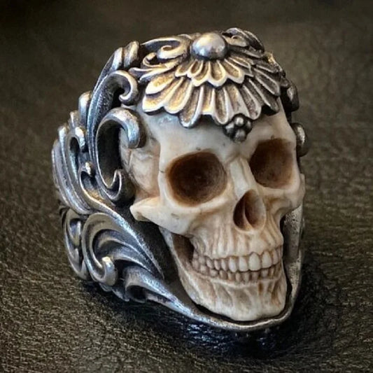 Horror-Totenkopf-Ring, Gothic-Schmuck, Hexenzubehör, heidnisch, 3D-Totenkopf, Alternative, Wikinger, verstellbar, Retro, Ring für Herren