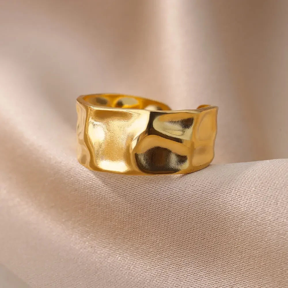 Licht Luxus Edelstahl Unregelmäßige Geometrische Offene Ringe Frauen Gold Farbe Textur Paar Hochzeit Ring Trendy Elegante Schmuck