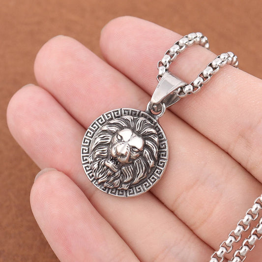 Wolf & Löwe Anhänger Halskette mit nordischen Runen Vintage Stil Wikinger Tribal Kette für Männer, Punk Biker Edelstahl Schmuck Geschenk
