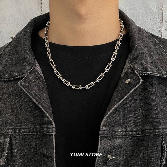 Titan Stahl Geometrische Halskette Für Mann Frau Hip Hop Schlüsselbein Chian Punk Choker Schmuck Straße Kpop Zubehör Großhandel